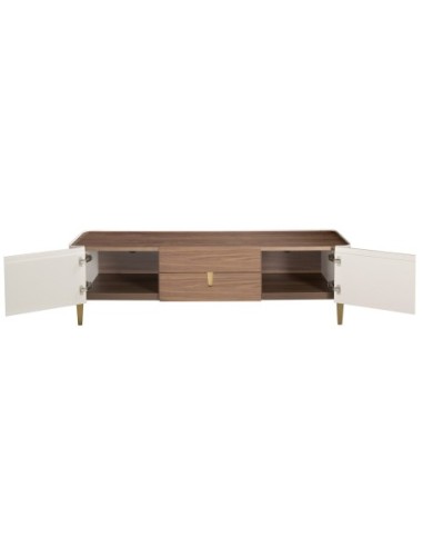 Mueble TV nogal, beige, acero pulido dorado y...