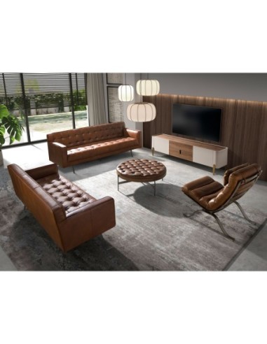 Mueble TV nogal, beige, acero pulido dorado y...