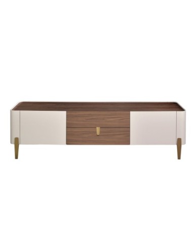 Mueble TV nogal, beige, acero pulido dorado y...
