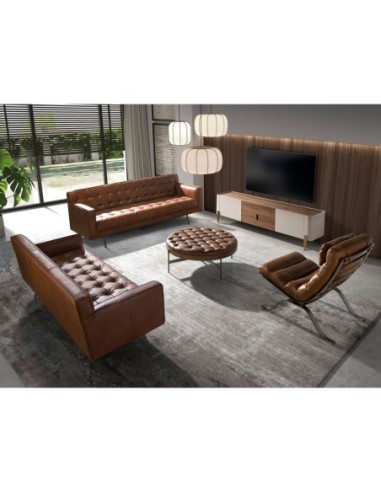 Mueble TV nogal, beige, acero pulido dorado y...