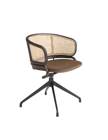 Silla giratoria rattan y terciopelo marrón