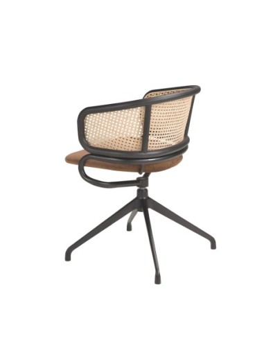 Silla giratoria rattan y terciopelo marrón