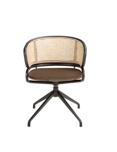 Silla giratoria rattan y terciopelo marrón