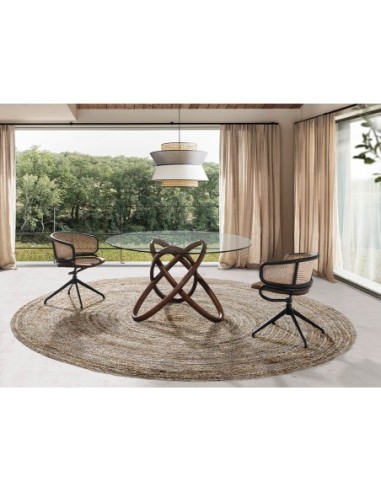 Silla giratoria rattan y terciopelo marrón