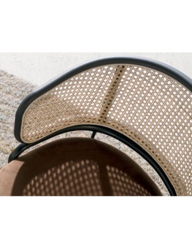Silla giratoria rattan y terciopelo marrón