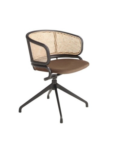 Silla giratoria rattan y terciopelo marrón