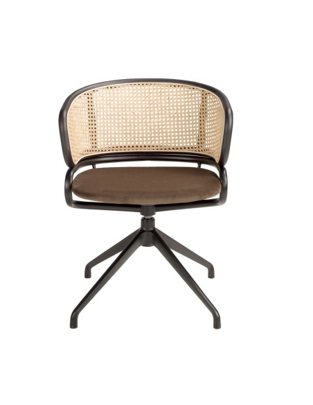 Silla giratoria rattan y terciopelo marrón