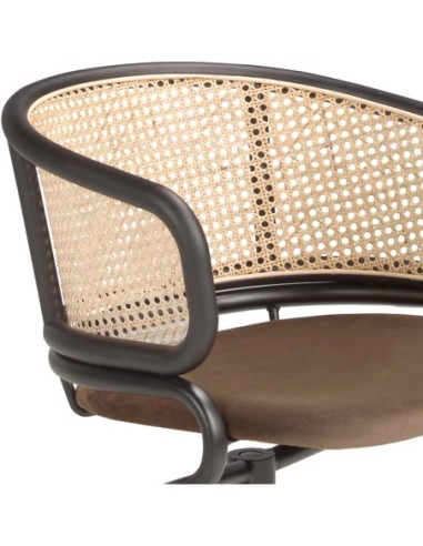 Silla giratoria rattan y terciopelo marrón
