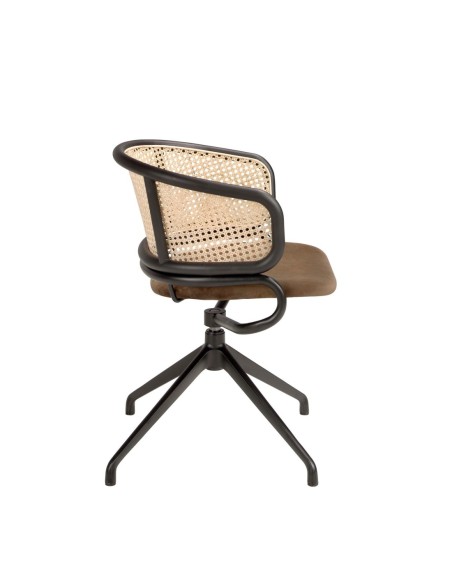 Silla giratoria rattan y terciopelo marrón