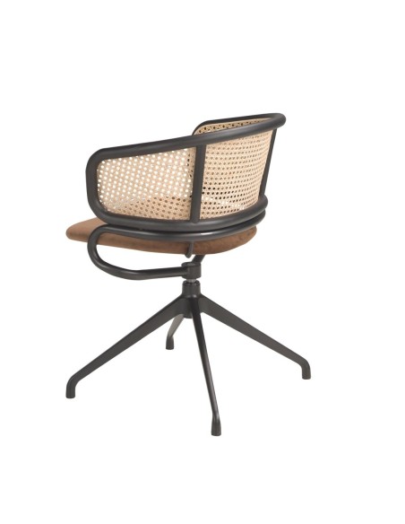 Silla giratoria rattan y terciopelo marrón
