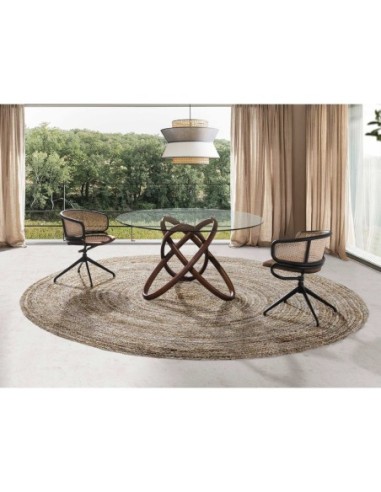 Silla giratoria rattan y terciopelo marrón