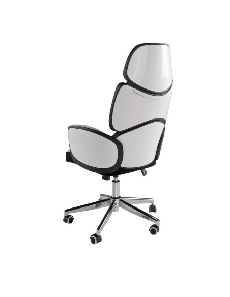 Silla oficina giratoria tela gris claro y pvc blanco brillo