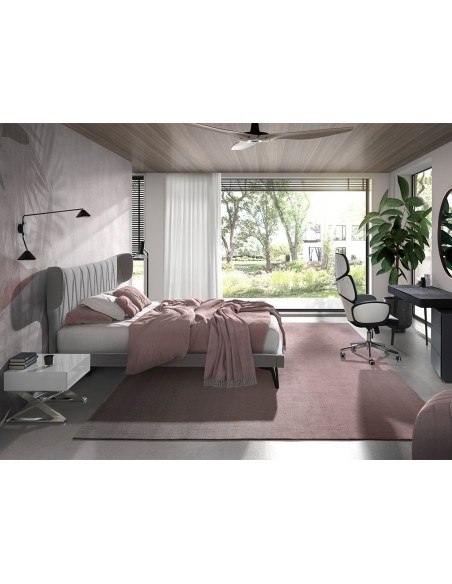 Silla oficina giratoria tela gris claro y pvc blanco brillo