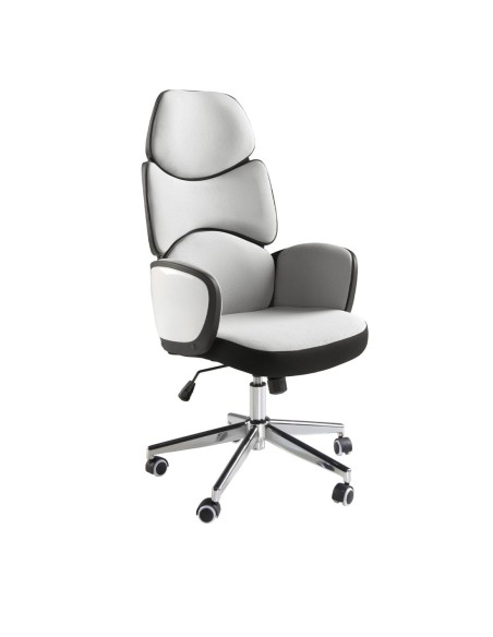 Silla oficina giratoria tela gris claro y pvc blanco brillo