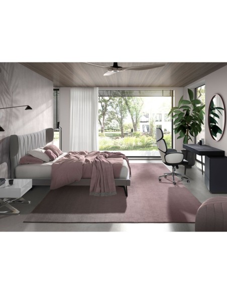 Silla oficina giratoria tela gris claro y pvc blanco brillo