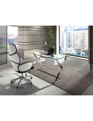 Silla oficina giratoria tela gris claro y pvc...