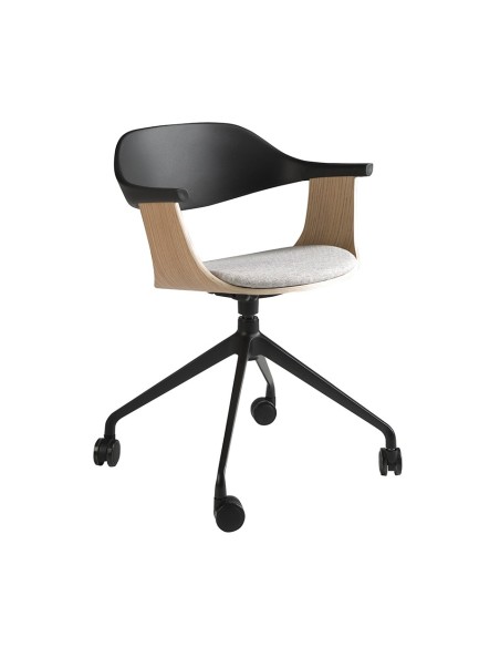 Silla oficina giratoria tela gris claro y pvc negro