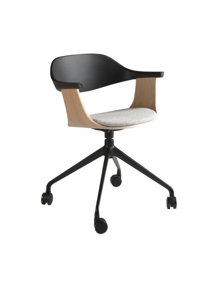 Silla oficina giratoria tela gris claro y pvc negro