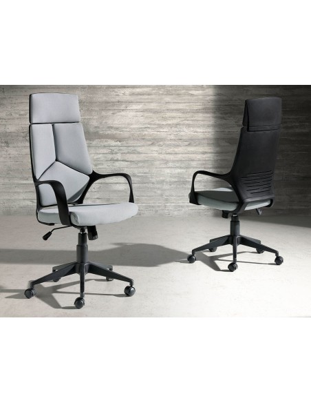 Silla oficina giratoria tela gris claro y pvc negro
