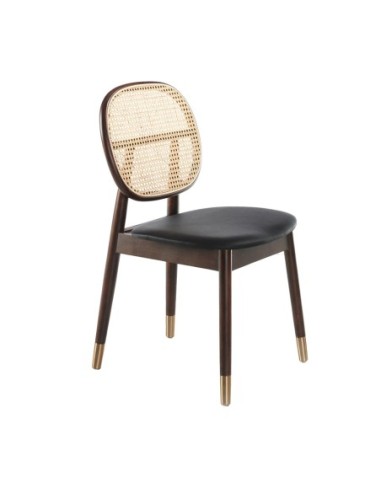 Silla rattan y polipiel negro