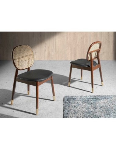 Silla rattan y polipiel negro
