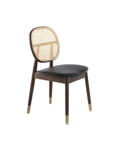 Silla rattan y polipiel negro