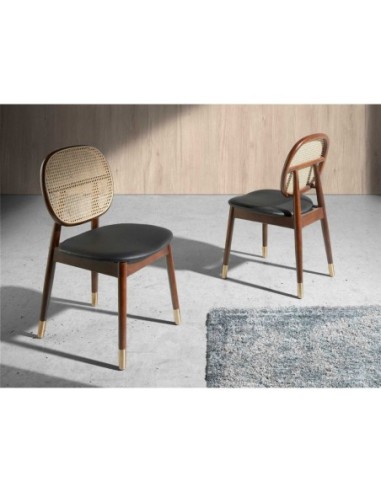 Silla rattan y polipiel negro