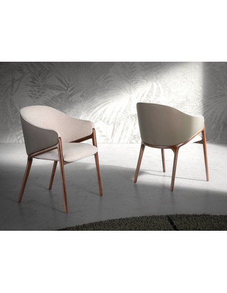 Silla tela beige y polipiel visón oscuro