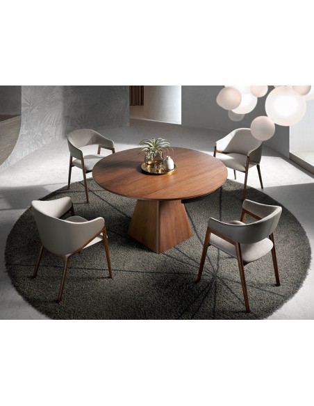 Silla tela beige y polipiel visón oscuro