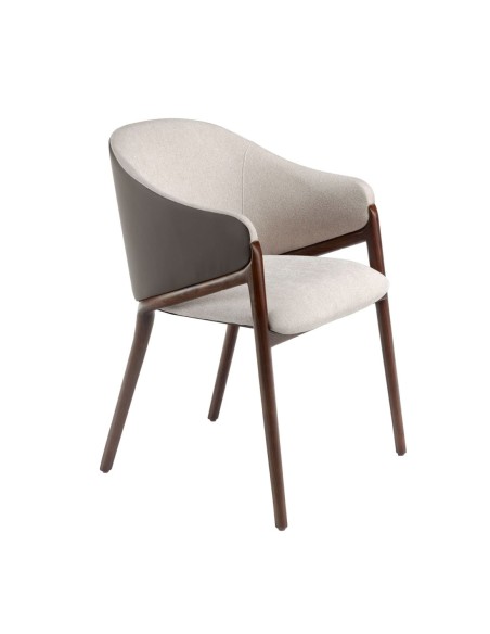 Silla tela beige y polipiel visón oscuro