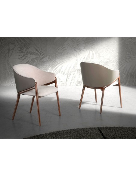 Silla tela beige y polipiel visón oscuro