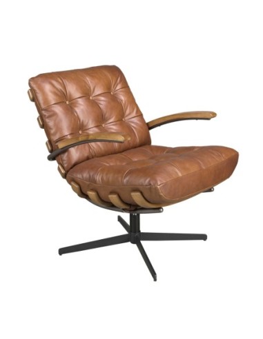 Sillón giratorio piel marrón oscuro y nogal