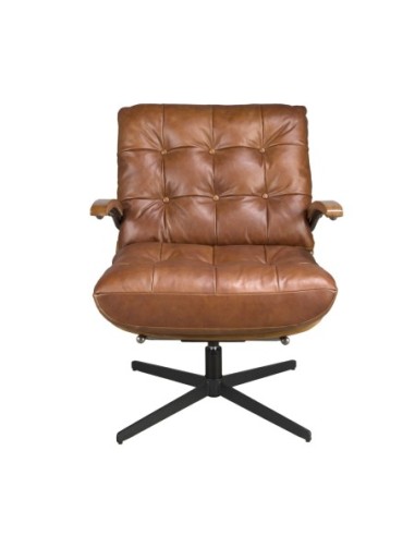 Sillón giratorio piel marrón oscuro y nogal