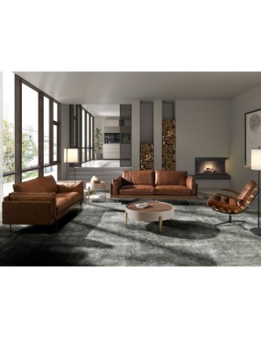 Sillón giratorio piel marrón oscuro y nogal