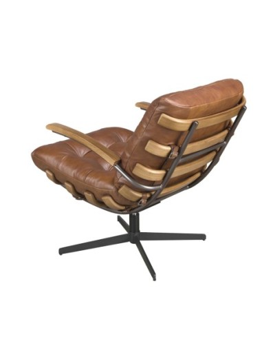 Sillón giratorio piel marrón oscuro y nogal