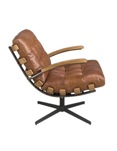 Sillón giratorio piel marrón oscuro y nogal