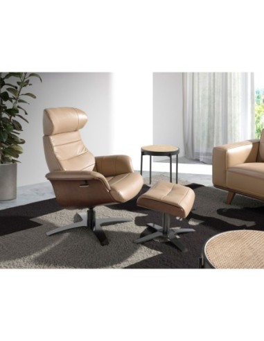 Sillón giratorio reclinable piel arena