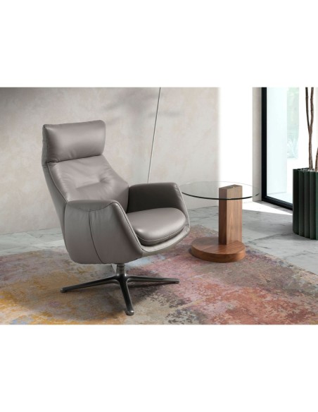 Sillón giratorio reclinable piel gris oscuro