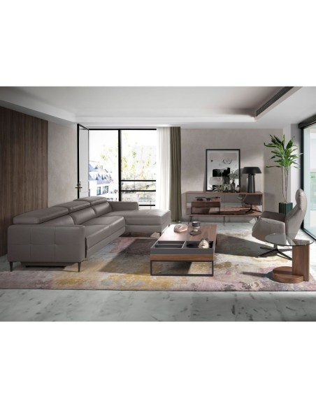 Sillón giratorio reclinable piel gris oscuro