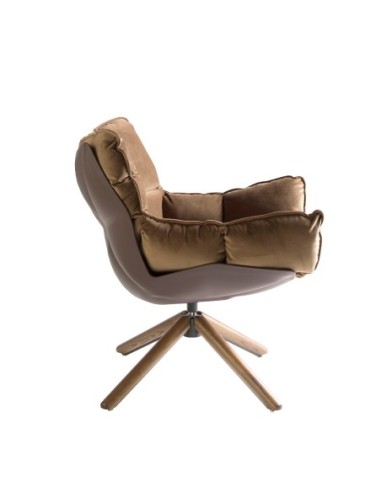 Sillón giratorio terciopelo marrón y pvc marrón