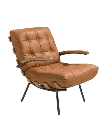 Sillón piel marrón y fresno