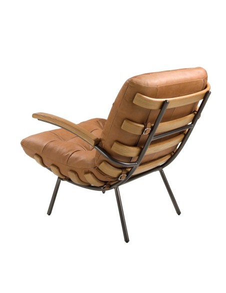 Sillón piel marrón y fresno