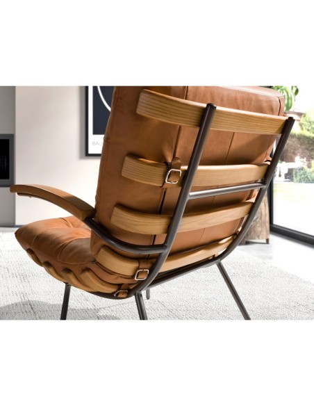 Sillón piel marrón y fresno