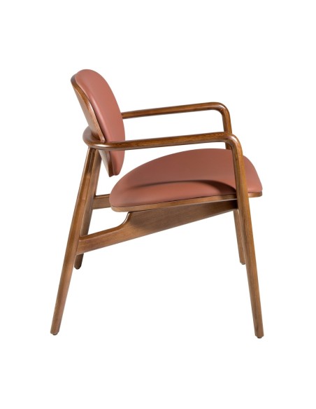 Sillón polipiel marrón y nogal