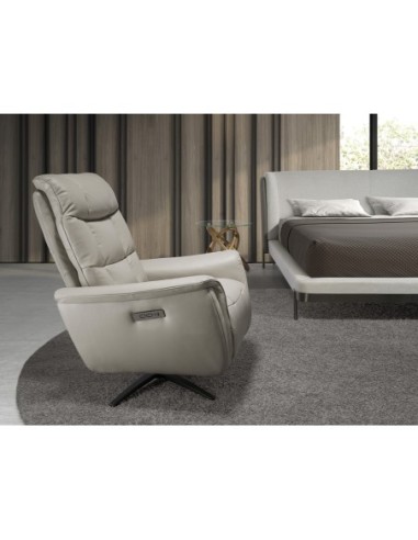 Sillón relax giratorio piel gris