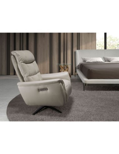 Sillón relax giratorio piel gris