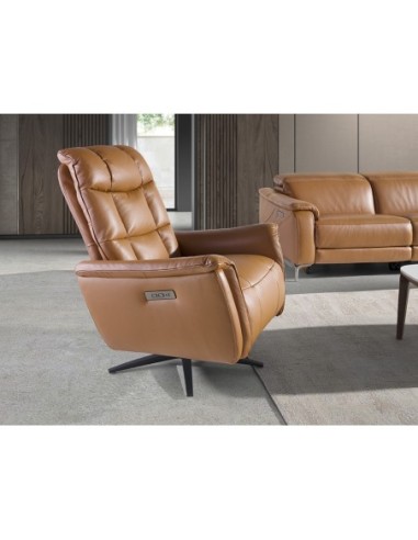 Sillón relax giratorio piel marrón