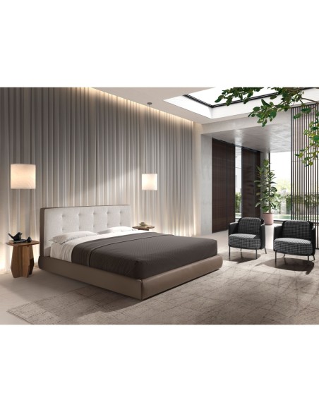 Sillón tela blanca y negra y polipiel negro