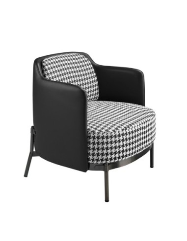 Sillón tela blanca y negra y polipiel negro