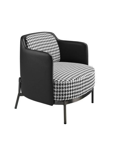 Sillón tela blanca y negra y polipiel negro